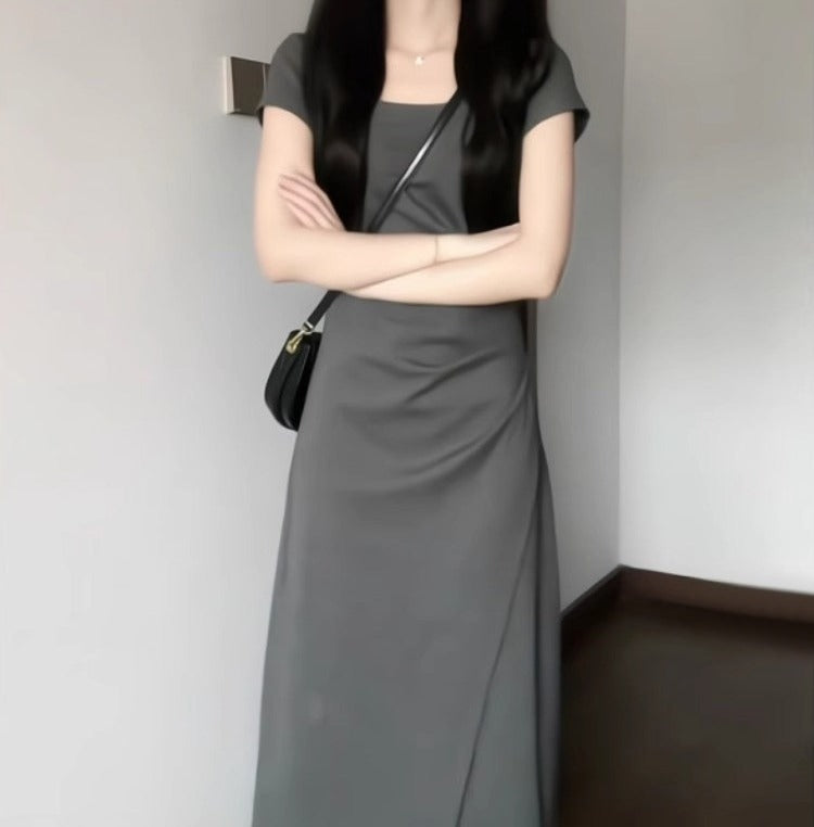 フレンチグレー上品ロングワンピ（小柄向け）