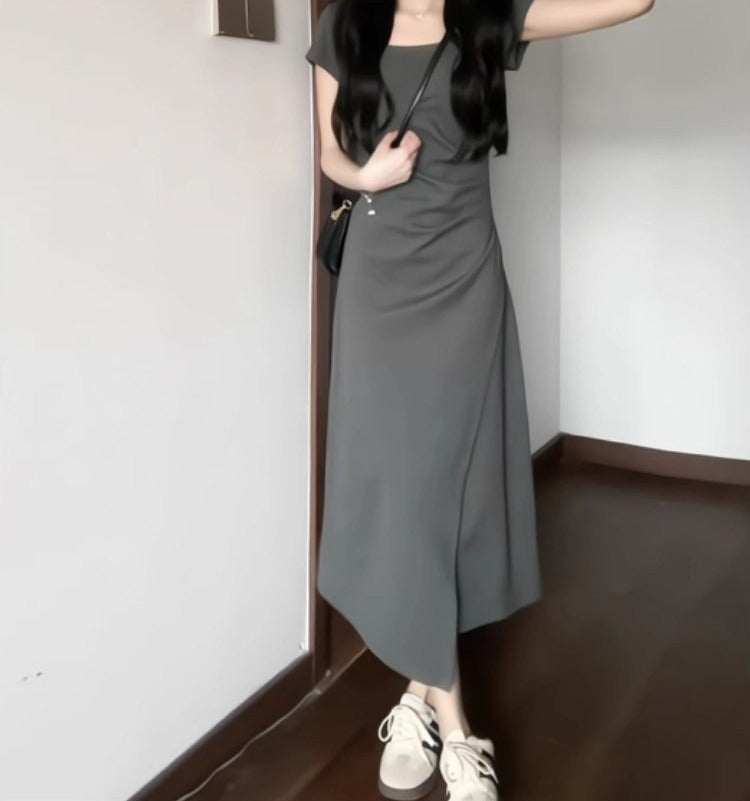 フレンチグレー上品ロングワンピ（小柄向け）
