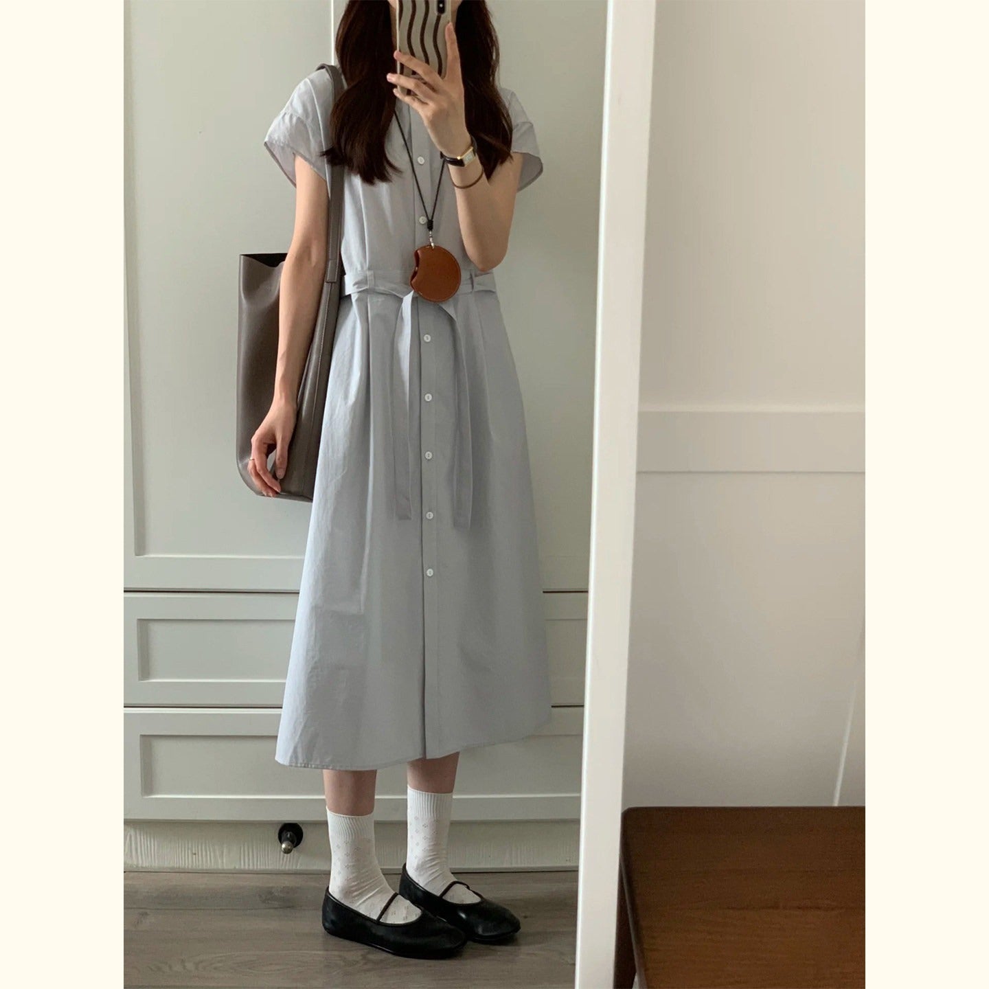 きれいめベルト付きAラインワンピ（小柄向け）